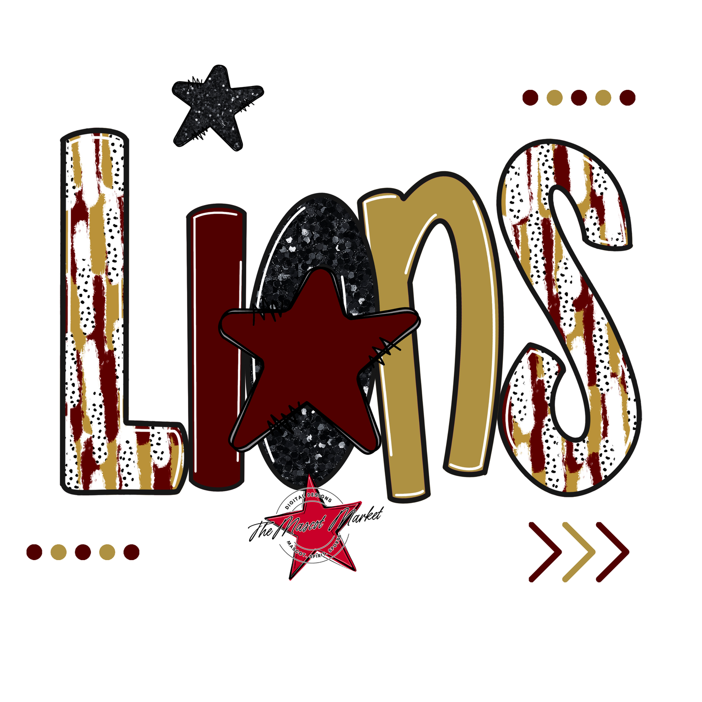 Lions Brushstroke Alpha w Arrows-Maroon-Gold