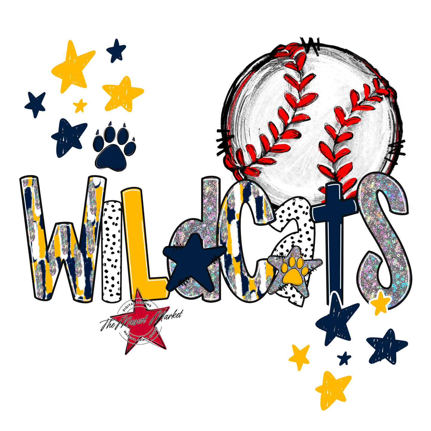 Wildcats Baseball Scrape-Navy-Yellow