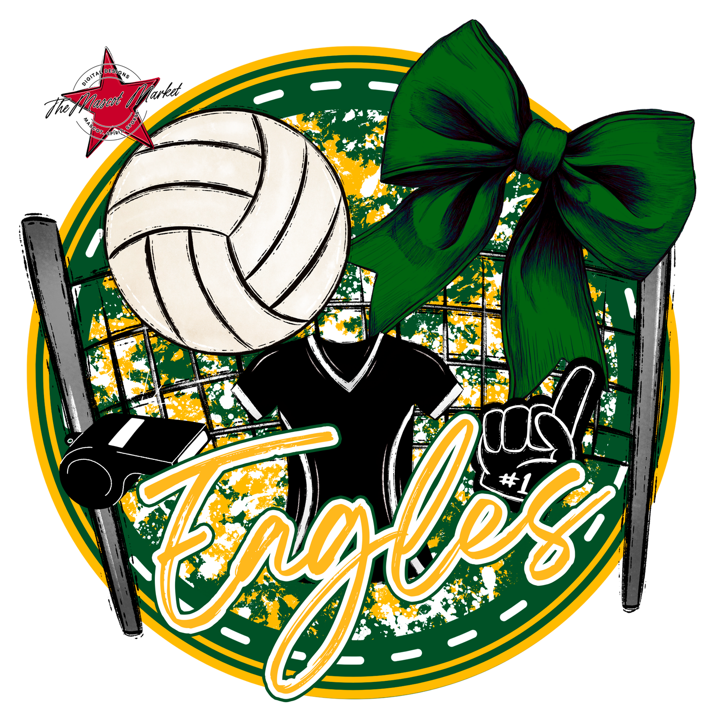 Eagles Circle Volleyball Design-Green-Yellow