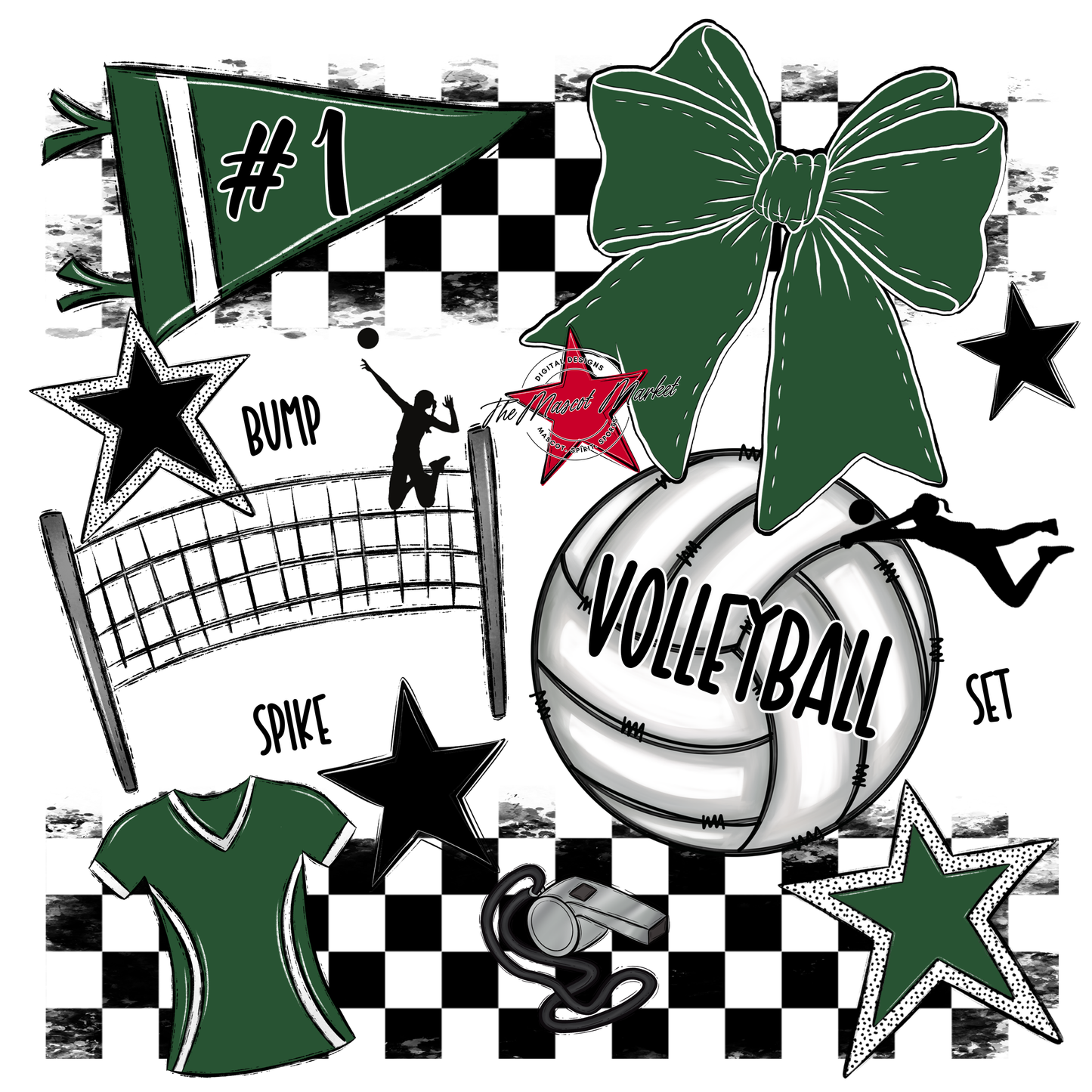 Volleyball Checkers Spirit Design-Green
