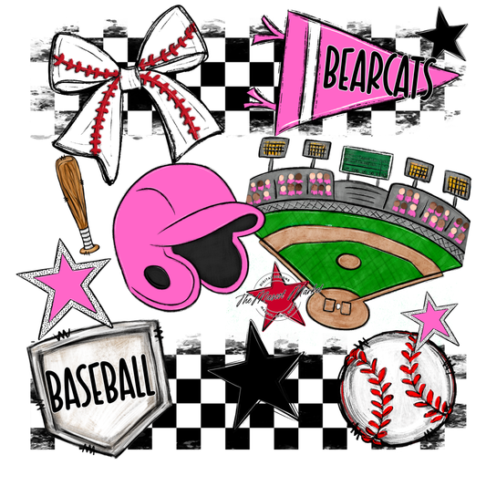 Bearcats Baseball Checkers Design-Baby Pink