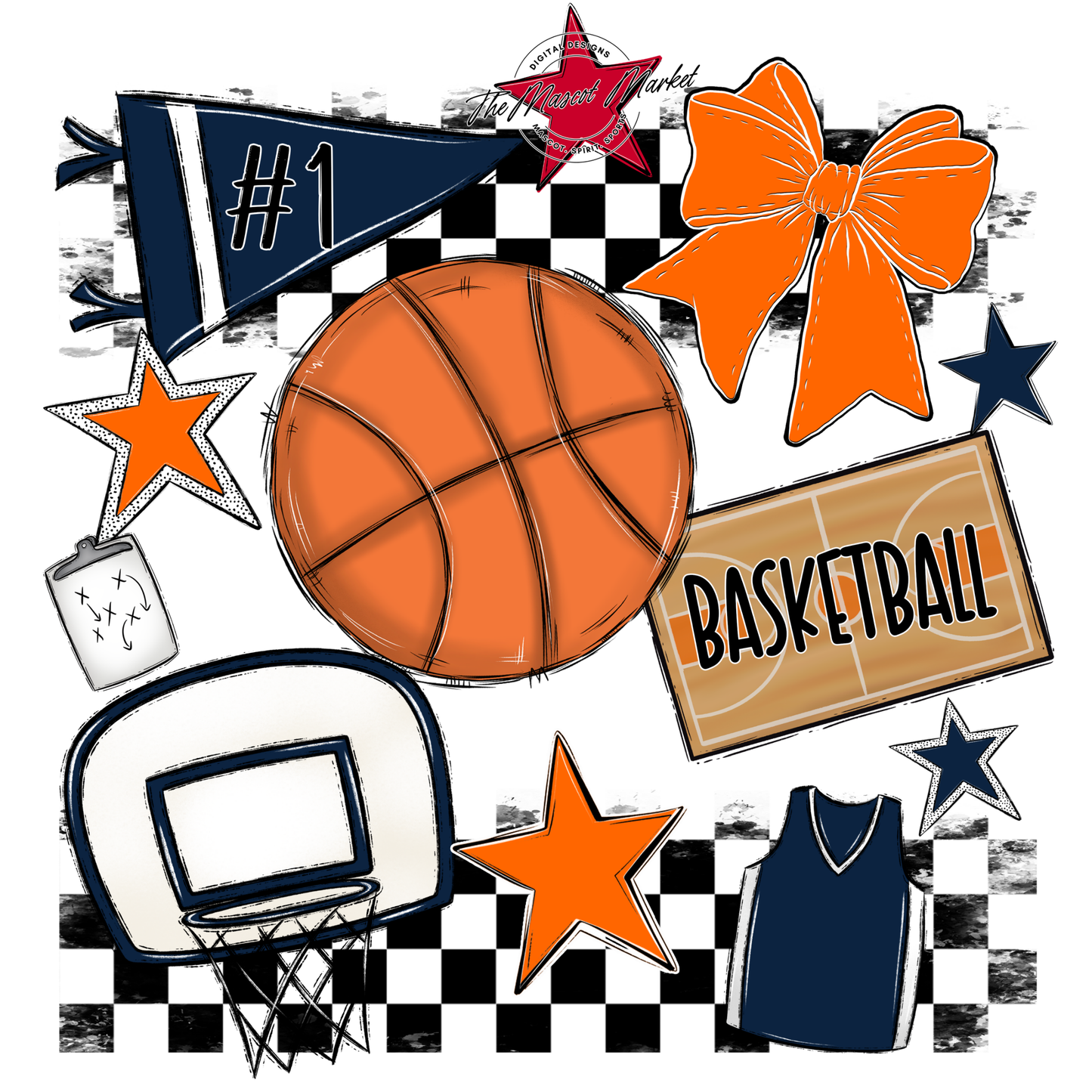 Basketball Checkers Spirit Design-Navy-Orange