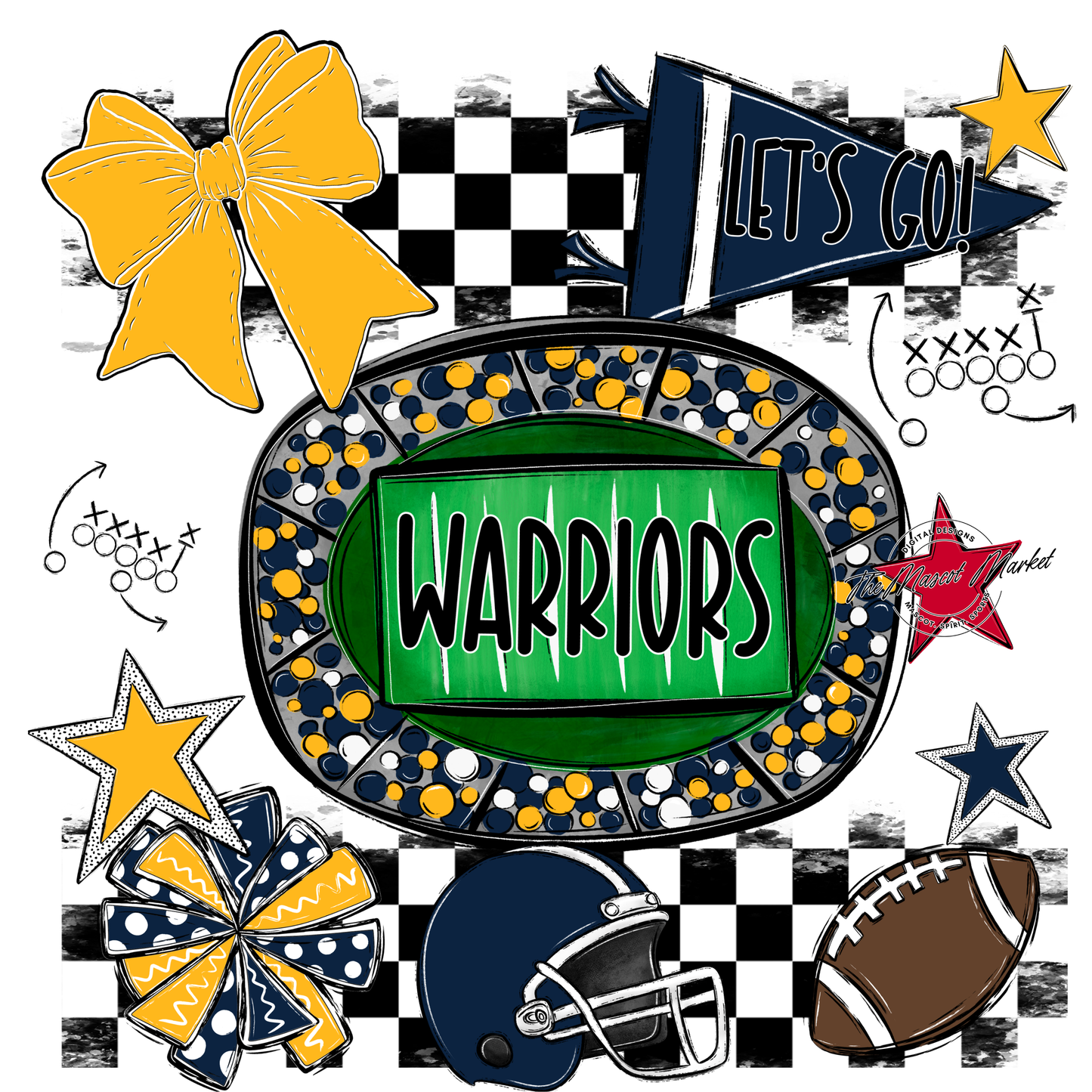 Warriors Checkers Spirit Design-Navy-Yellow