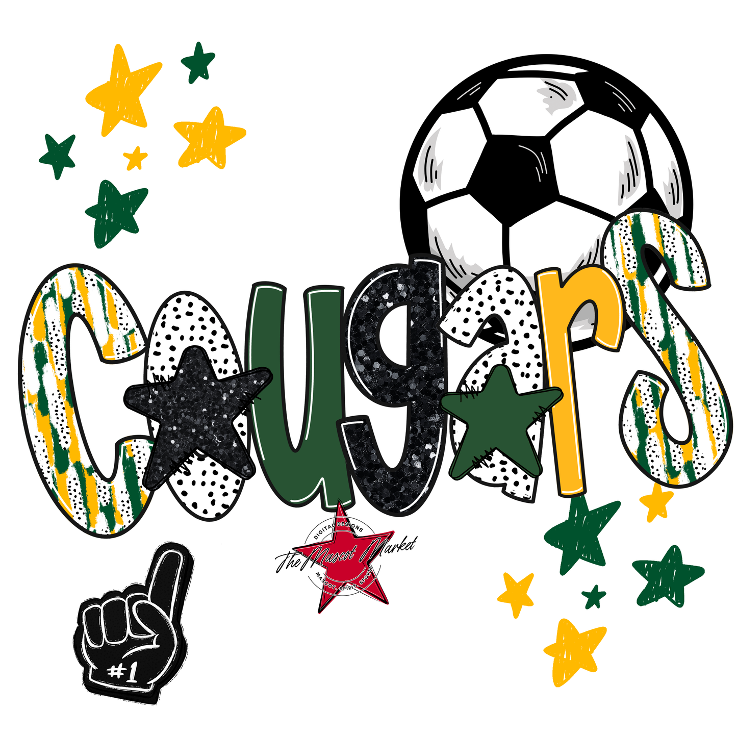 Cougars Soccer Scrape-Green-Yellow