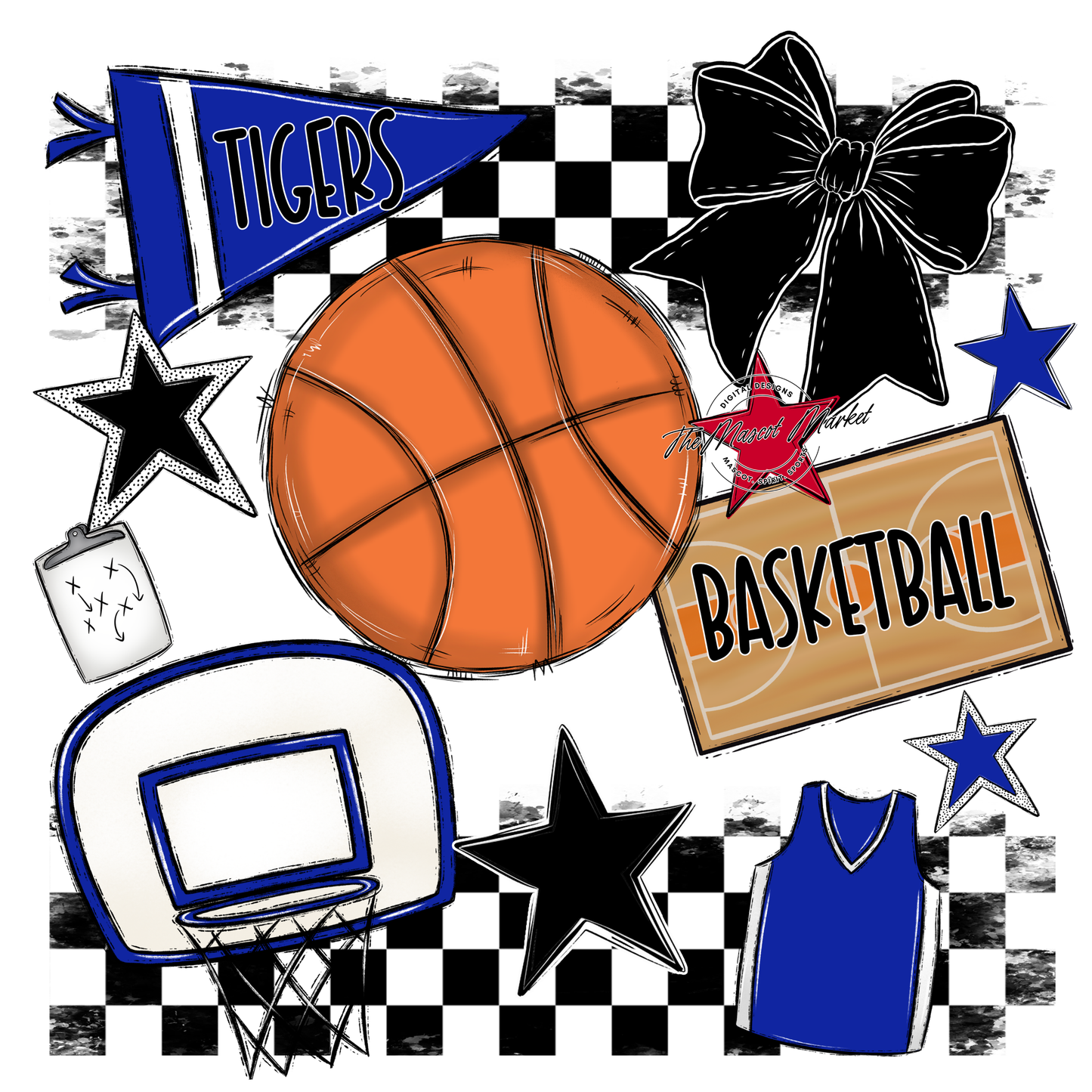 Tigers Checkers Basketball Spirit Design-Royal Blue