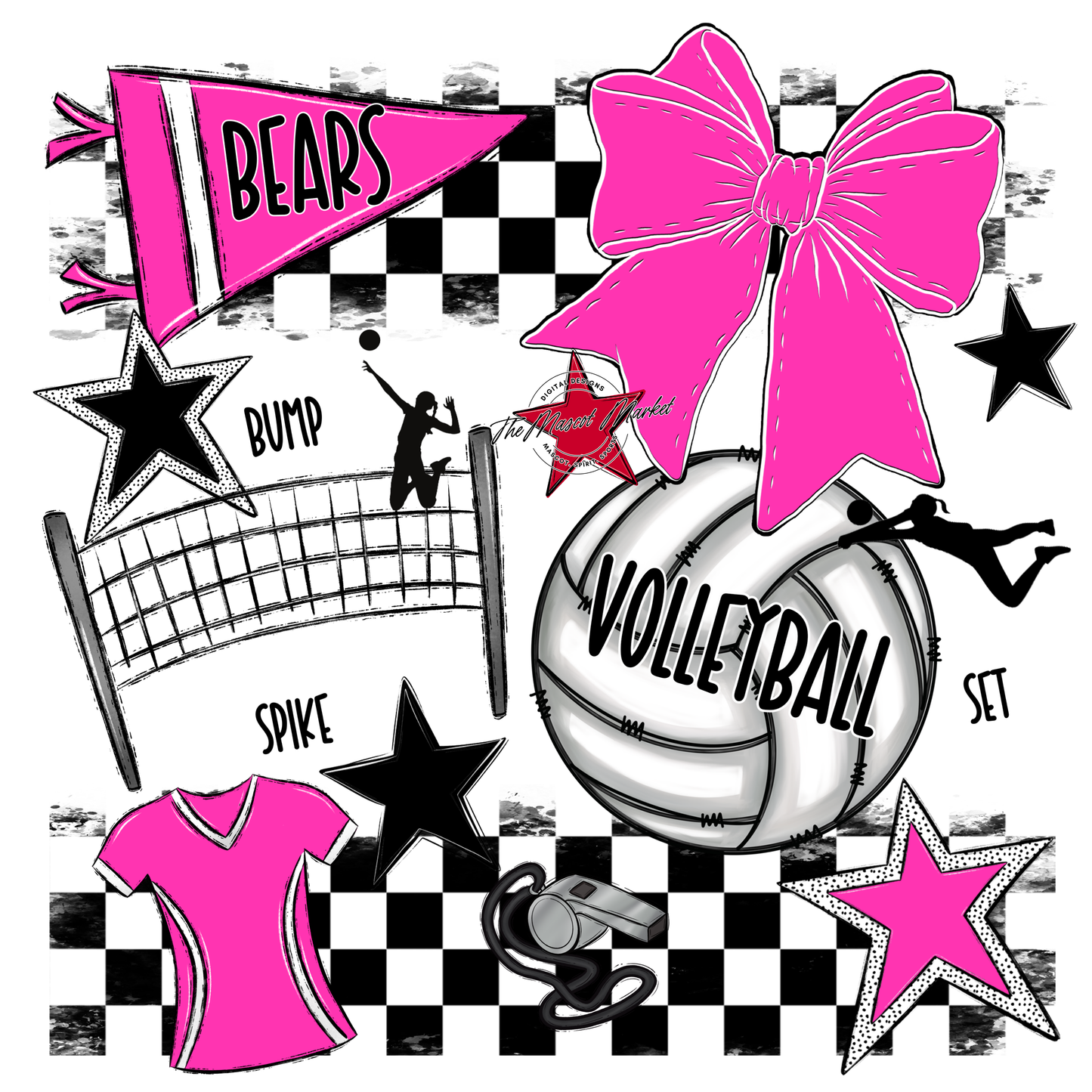 Bears Volleyball Checkers Design-Pink