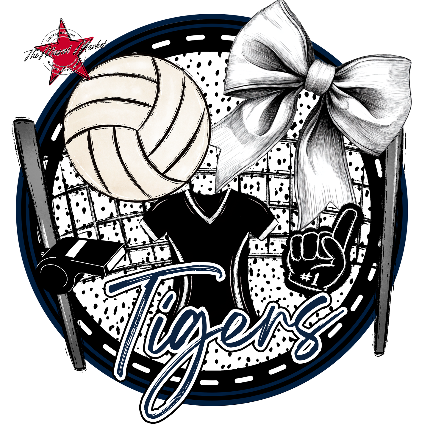 Tigers Circle Volleyball Design-Navy