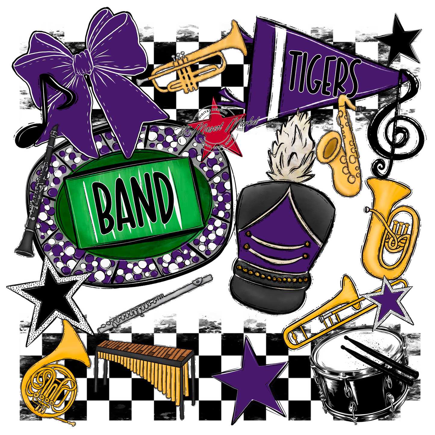 Tigers Checkers Band Spirit Design-Purple