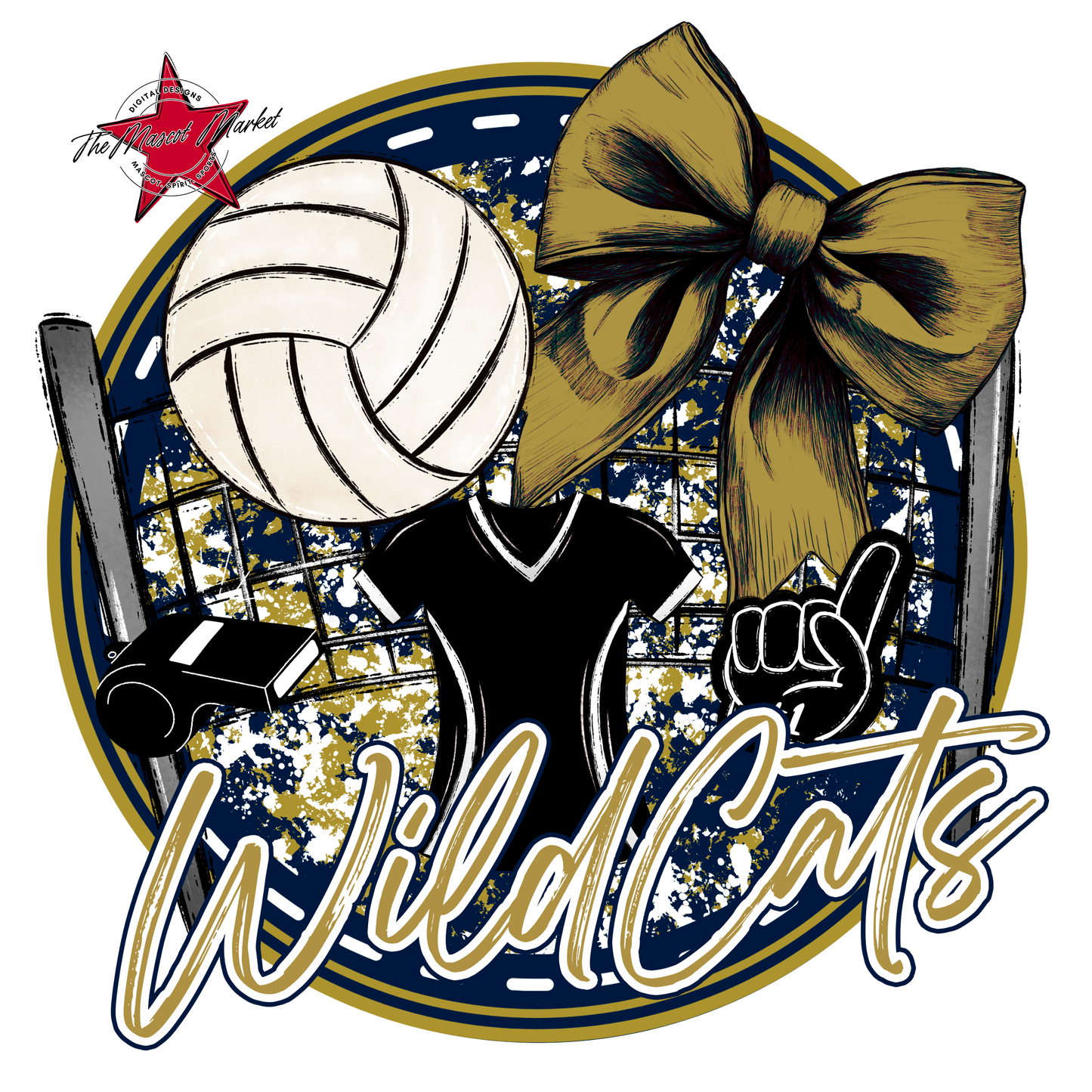 Wildcats Circle Volleyball Design-Navy-Gold