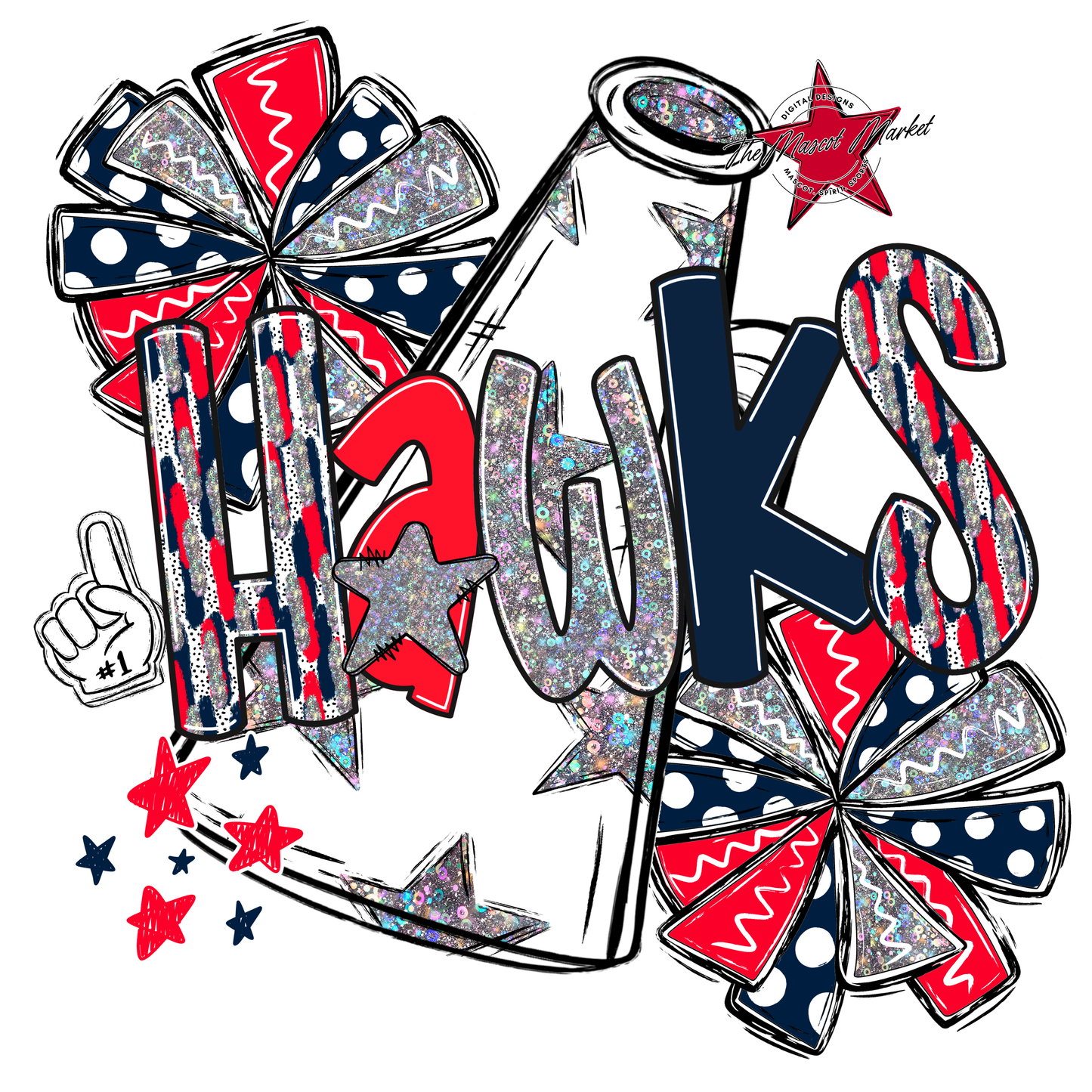 Hawks Cheer Megaphone Scrape-Navy-Red