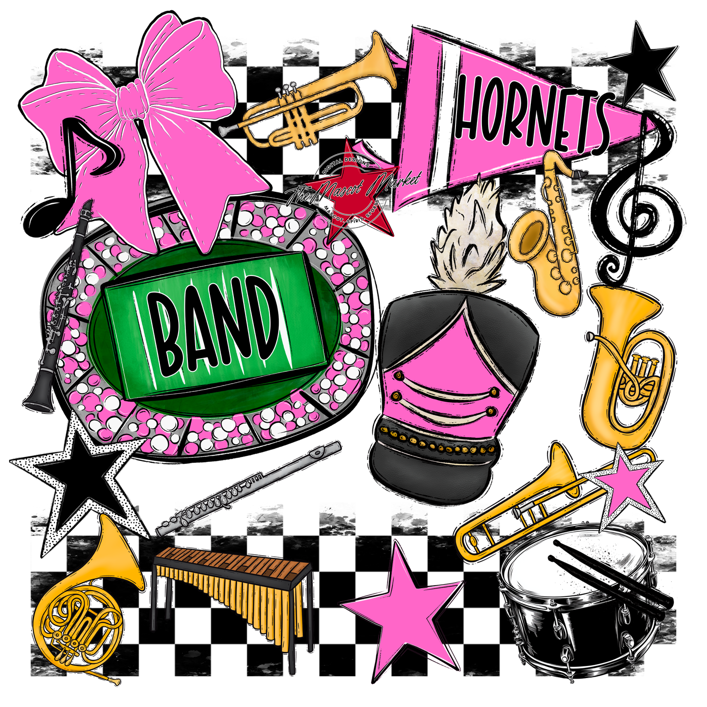 Hornets Checkers Band Spirit Design-Baby Pink