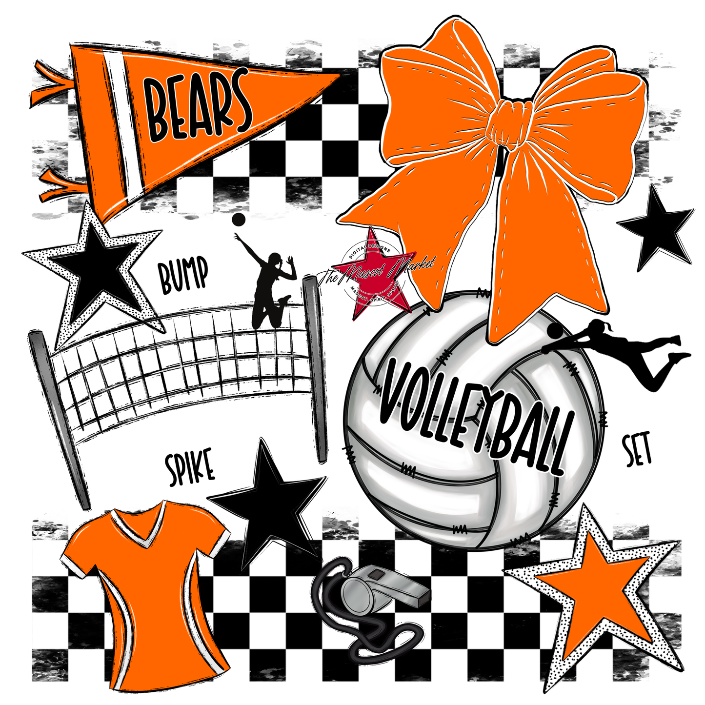 Bears Volleyball Checkers Design-Orange