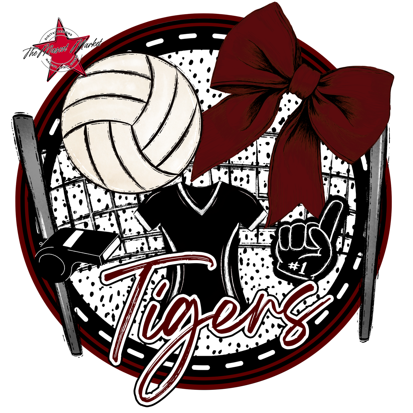 Tigers Circle Volleyball Design-Maroon