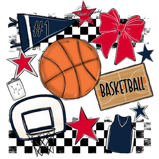 Basketball Checkers Spirit Design-Navy-Red