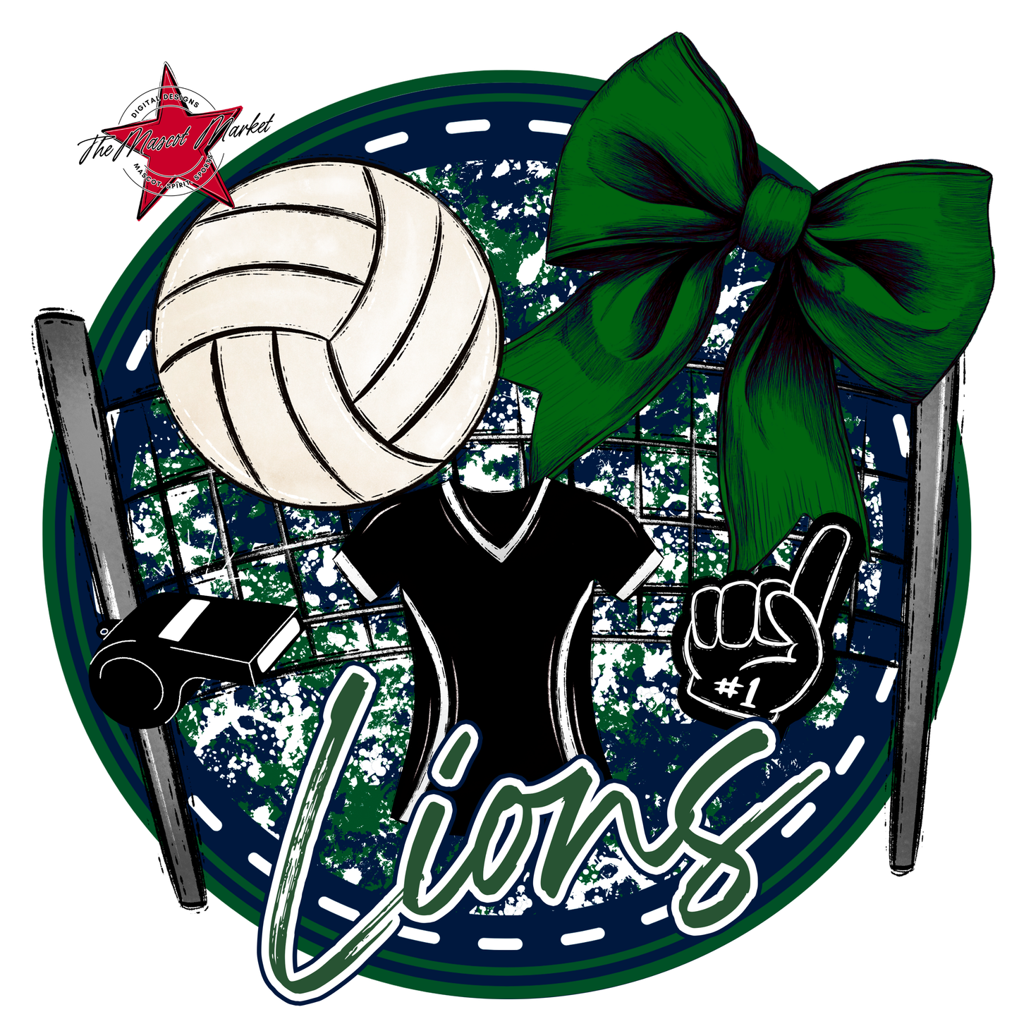 Lions Circle Volleyball Design-Navy-Green