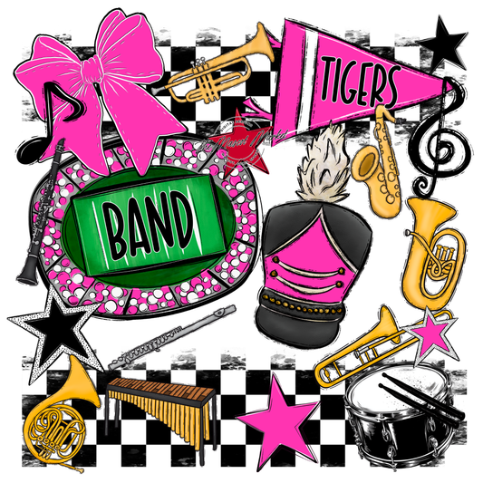 Tigers Checkers Band Spirit Design-Pink