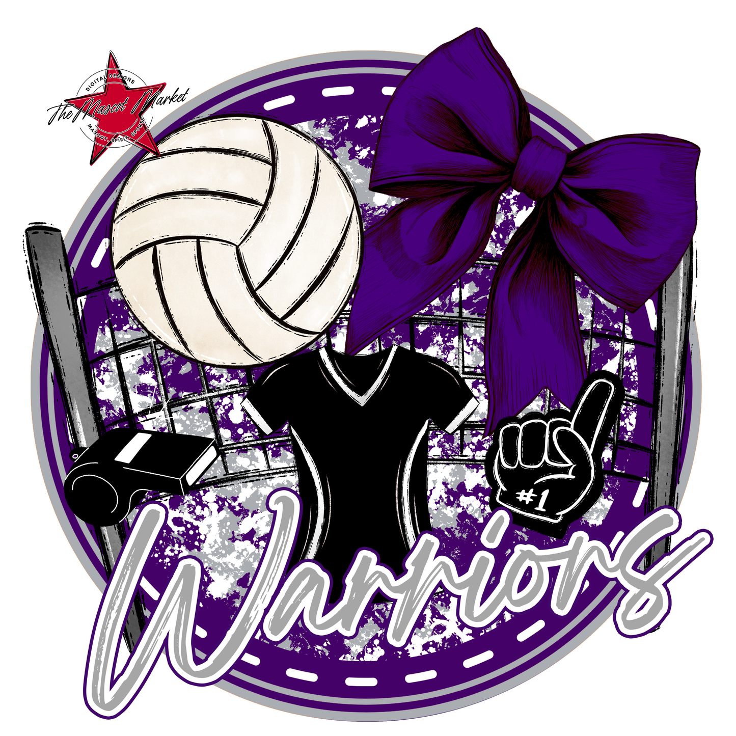 Warriors Circle Volleyball Design-Purple-Grey