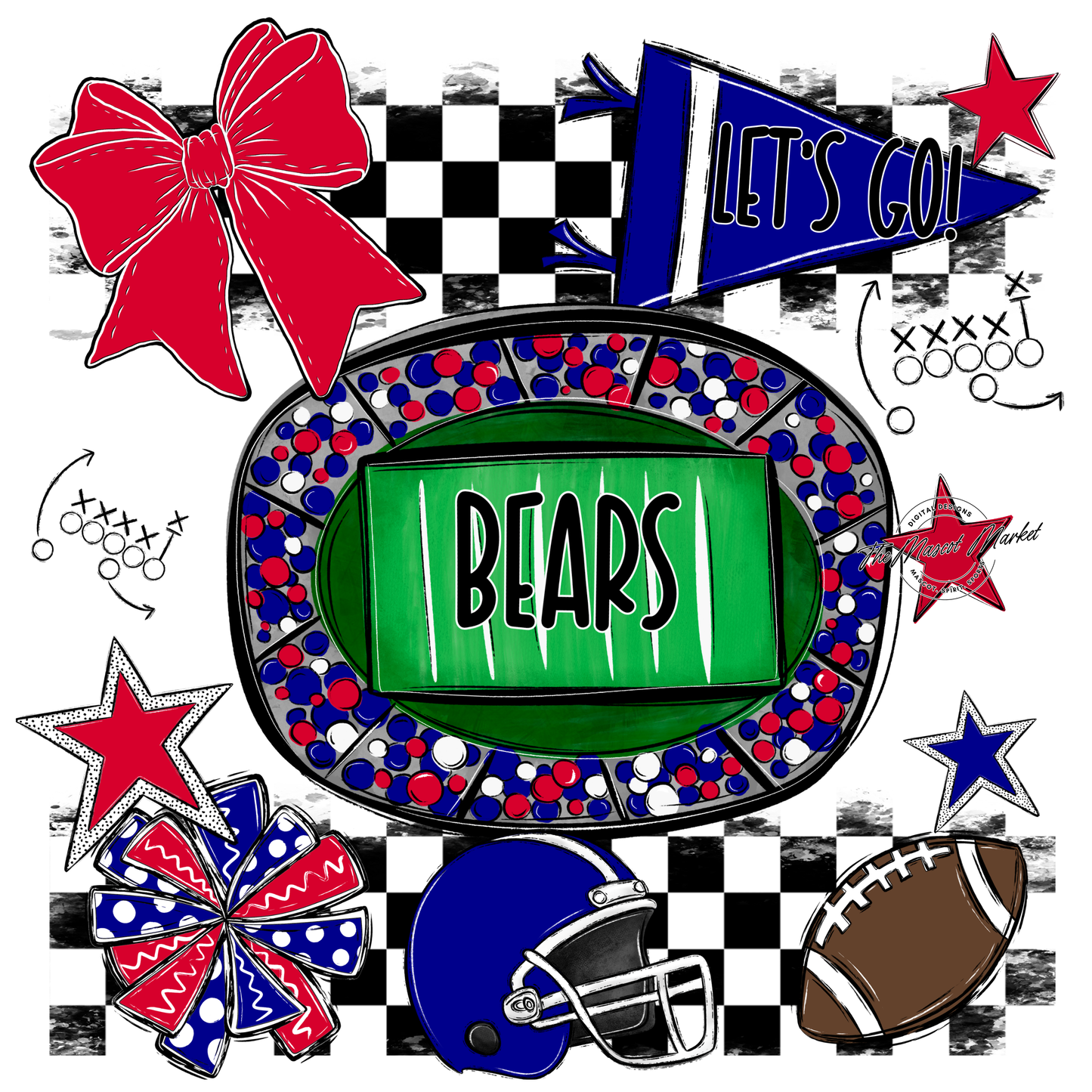 Bears Checker Spirit Design-Blue-Red