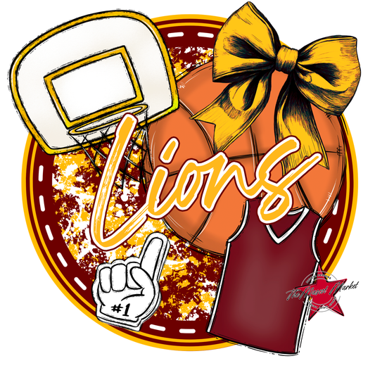 Lions Circle Basketball Design-Maroon-Yellow