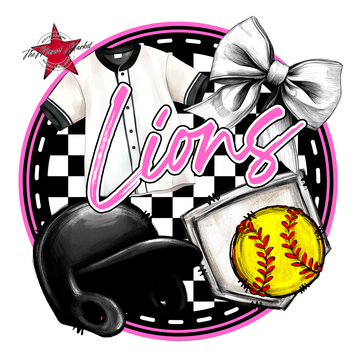 Lions Circle Softball Design-Baby Pink