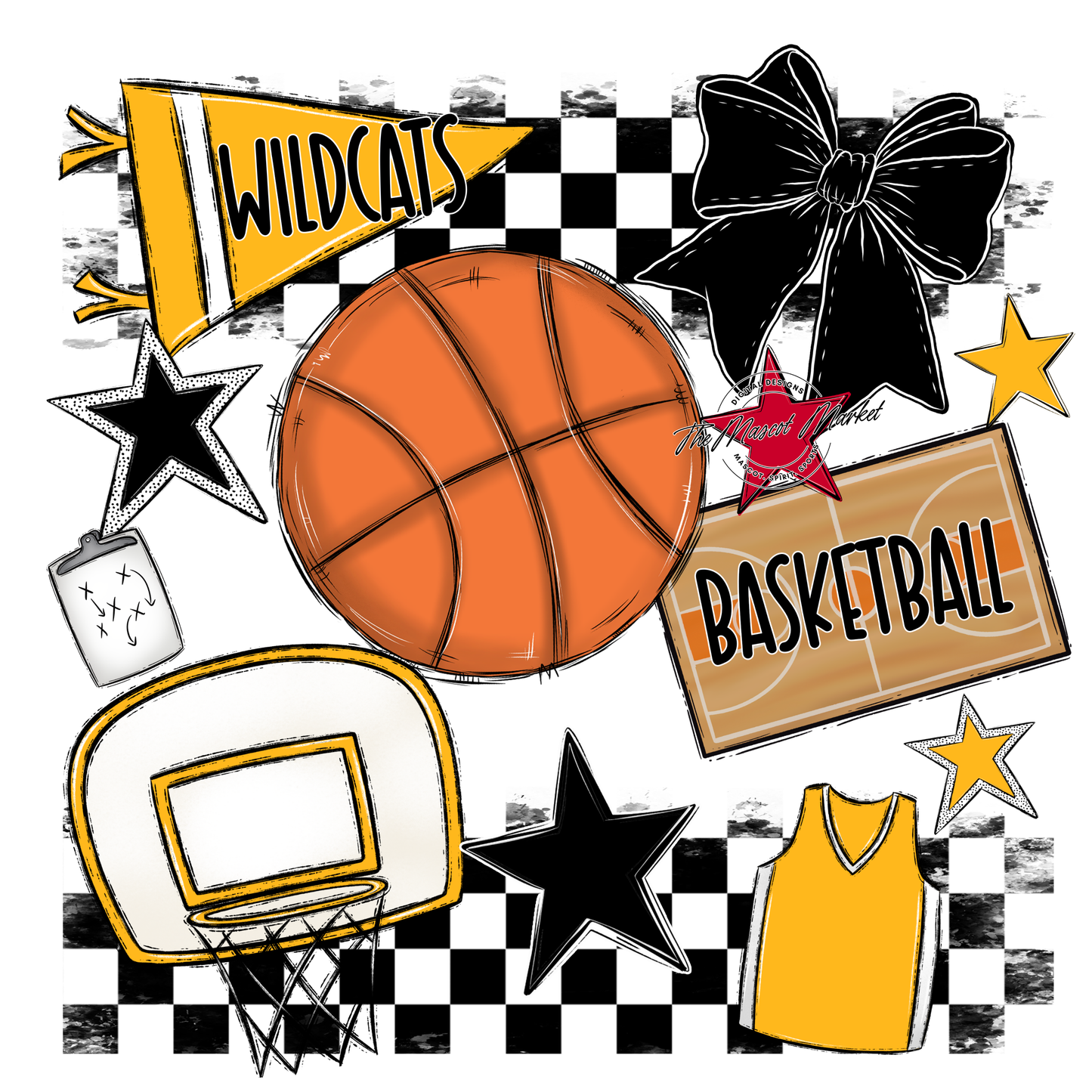 Wildcats Checkers Basketball Spirit Design-Yellow