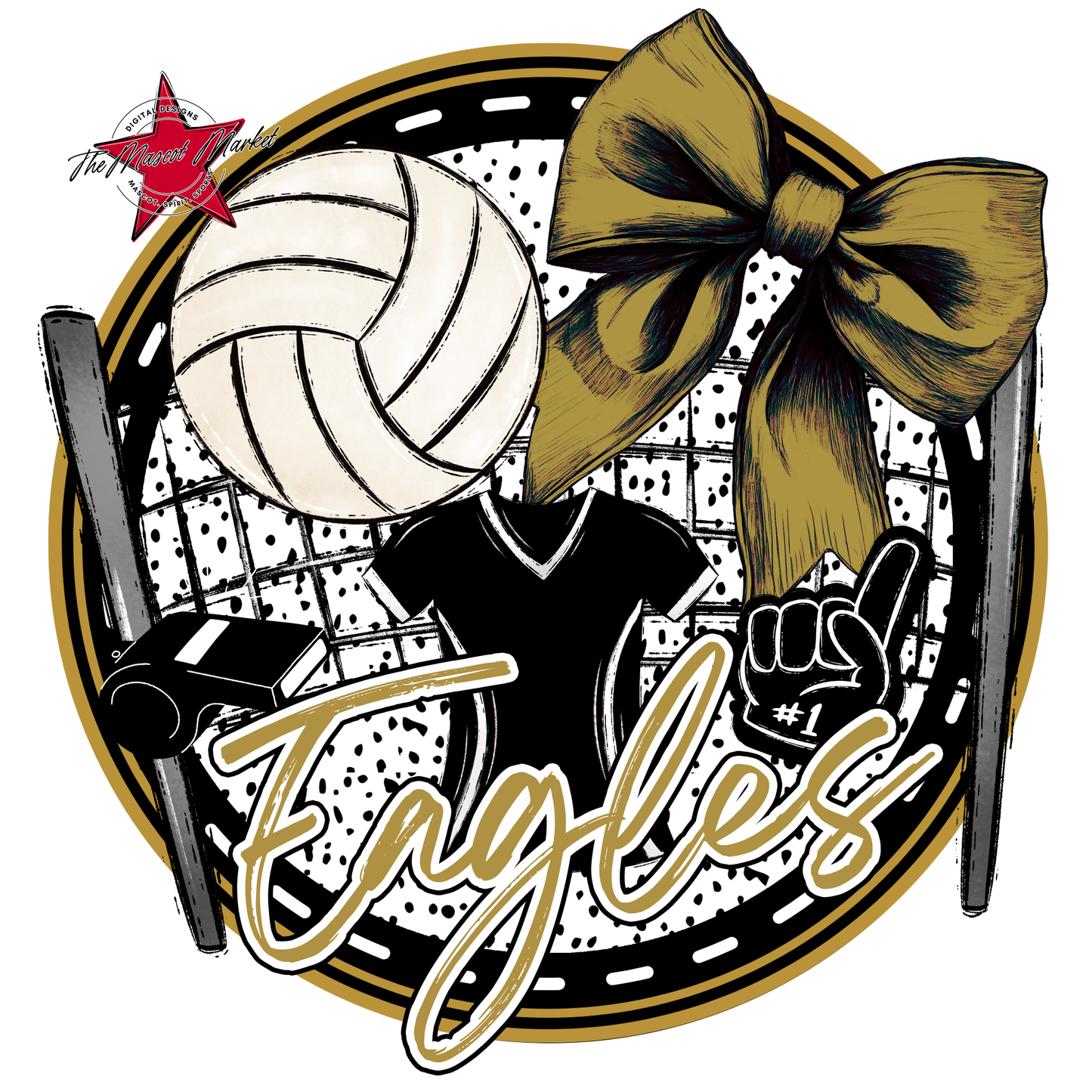 Eagles Circle Volleyball Design-Gold