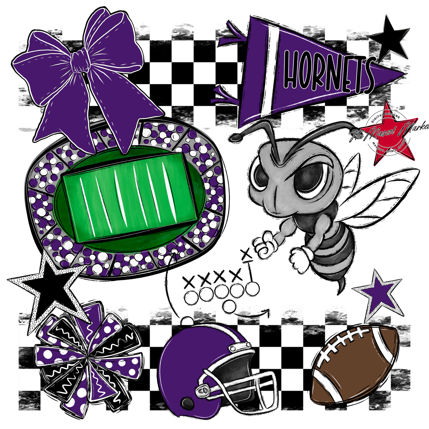 Hornets Checkers Mascot Spirit Design-Purple