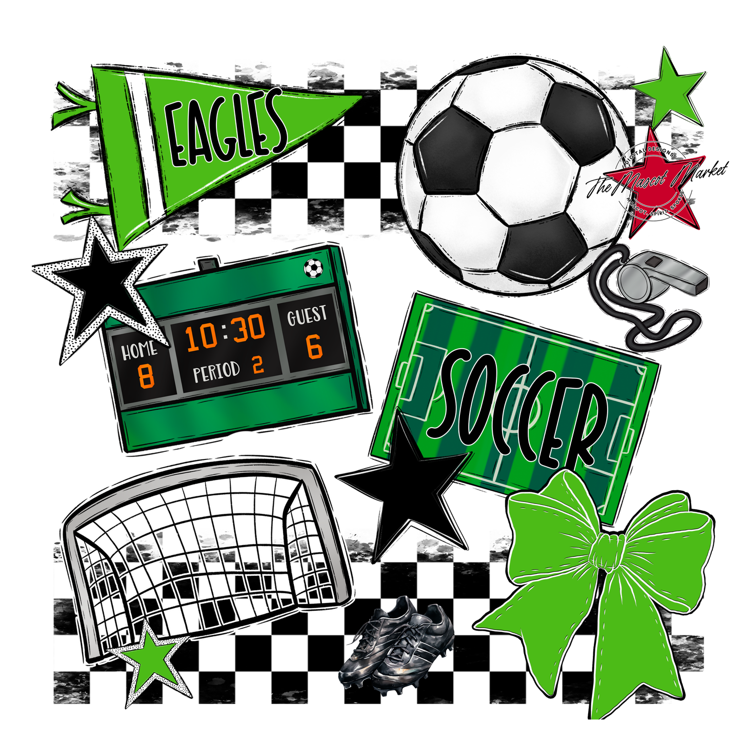 Eagles Soccer Checkers Design-Bright Green