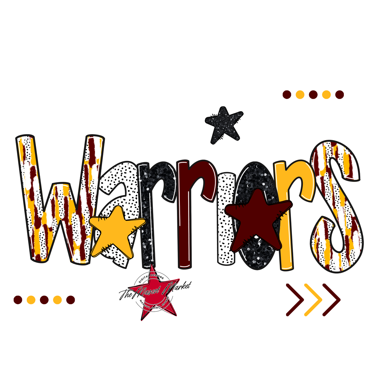 Warriors Brushstroke Alpha w Arrows-Maroon-Yellow