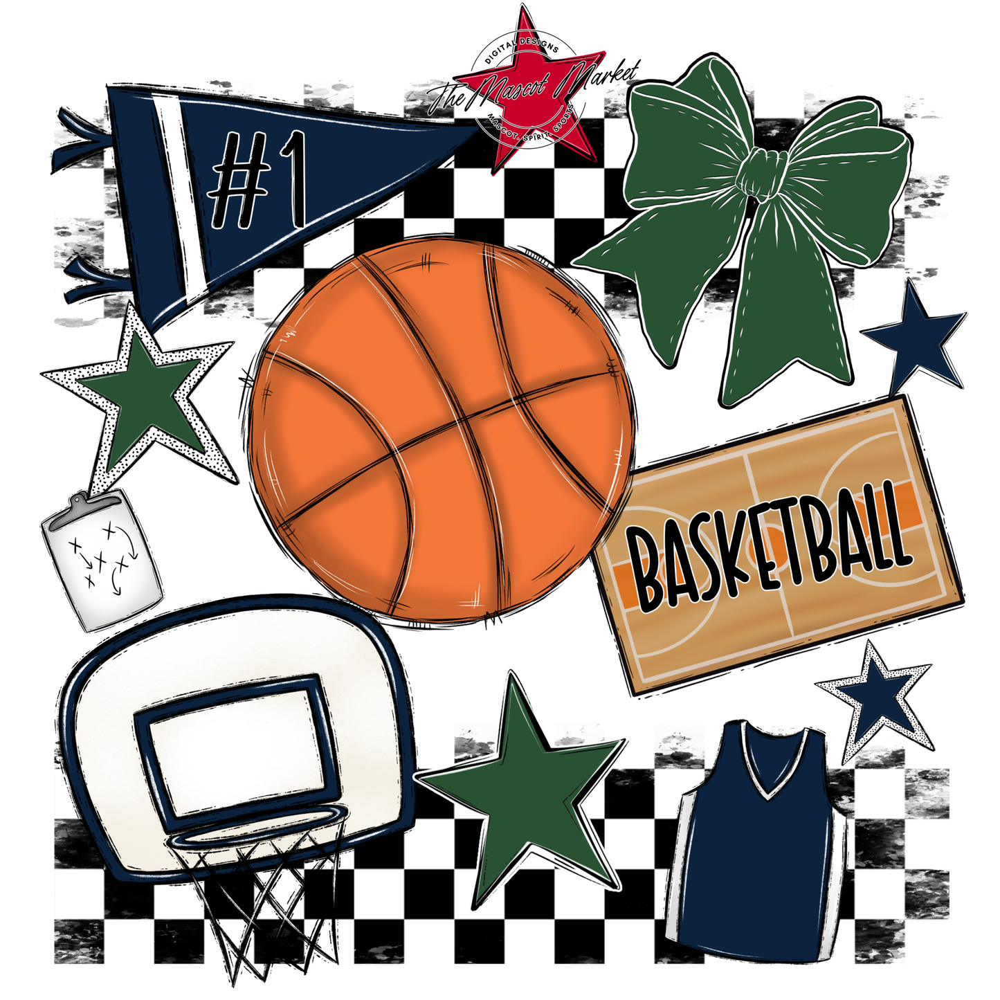 Basketball Checkers Spirit Design-Navy-Green