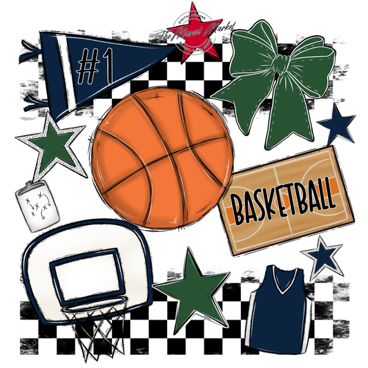 Basketball Checkers Spirit Design-Navy-Green