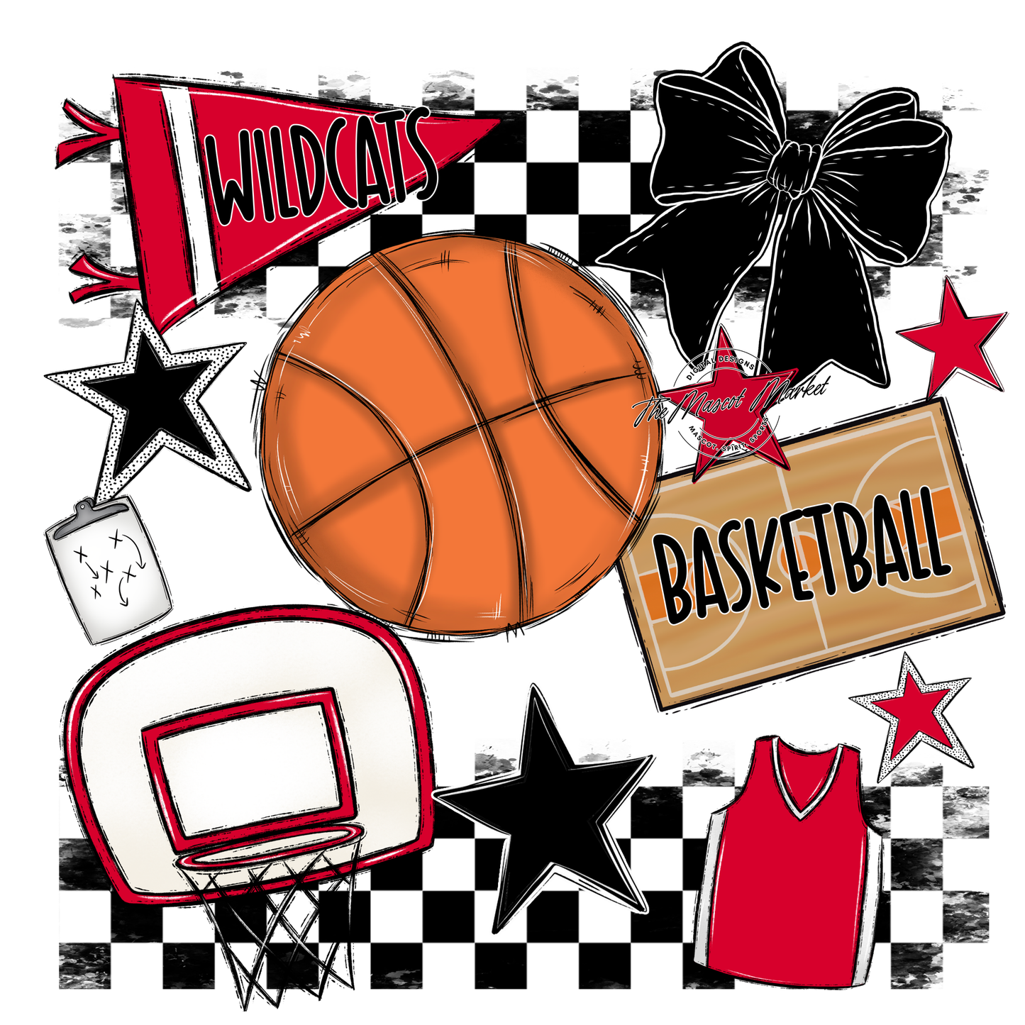Wildcats Checkers Basketball Spirit Design-Red