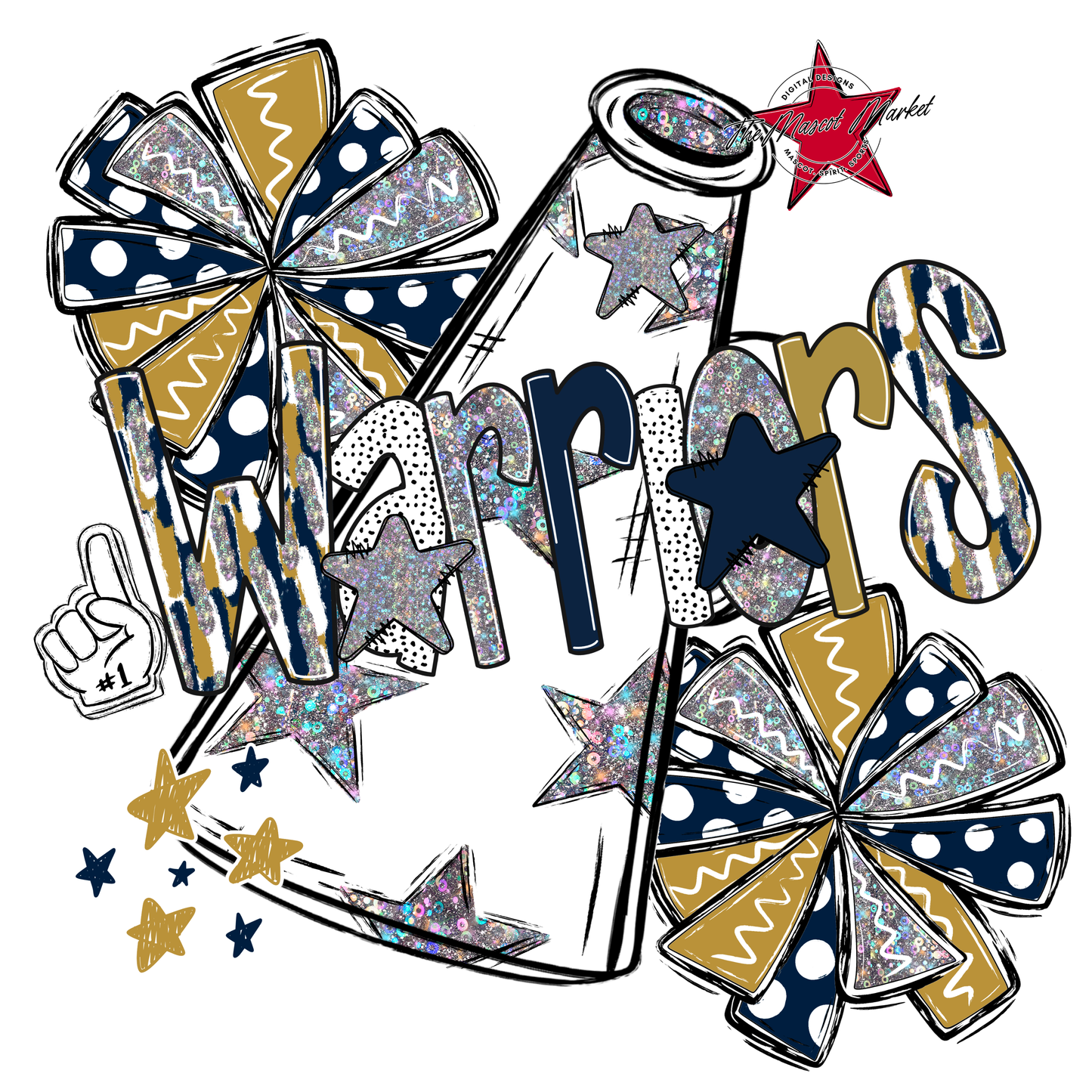 Warriors Cheer Megaphone Scrape-Navy-Gold
