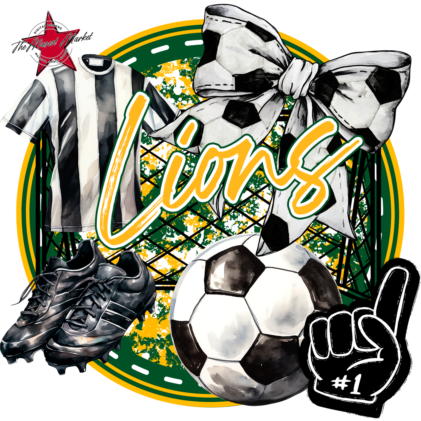 Lions Circle Soccer Design-Green-Yellow