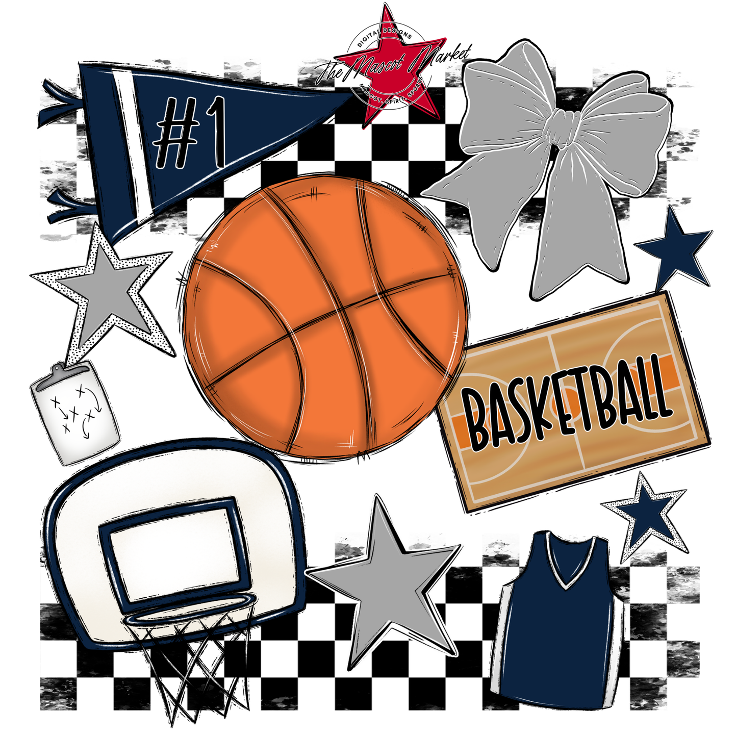 Basketball Checkers Spirit Design-Navy-Grey