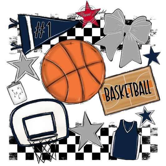 Basketball Checkers Spirit Design-Navy-Grey