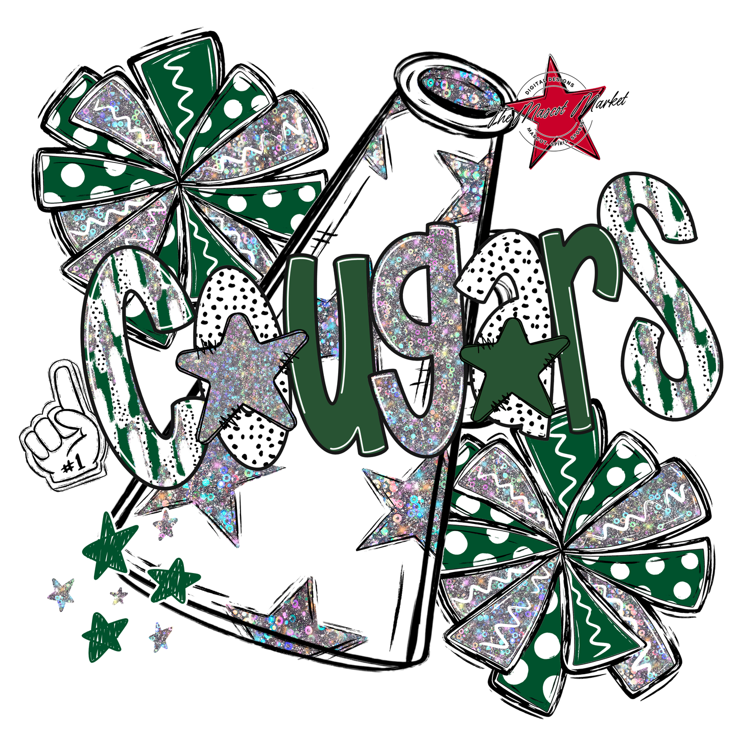 Cougars Cheer Megaphone Scrape-Green