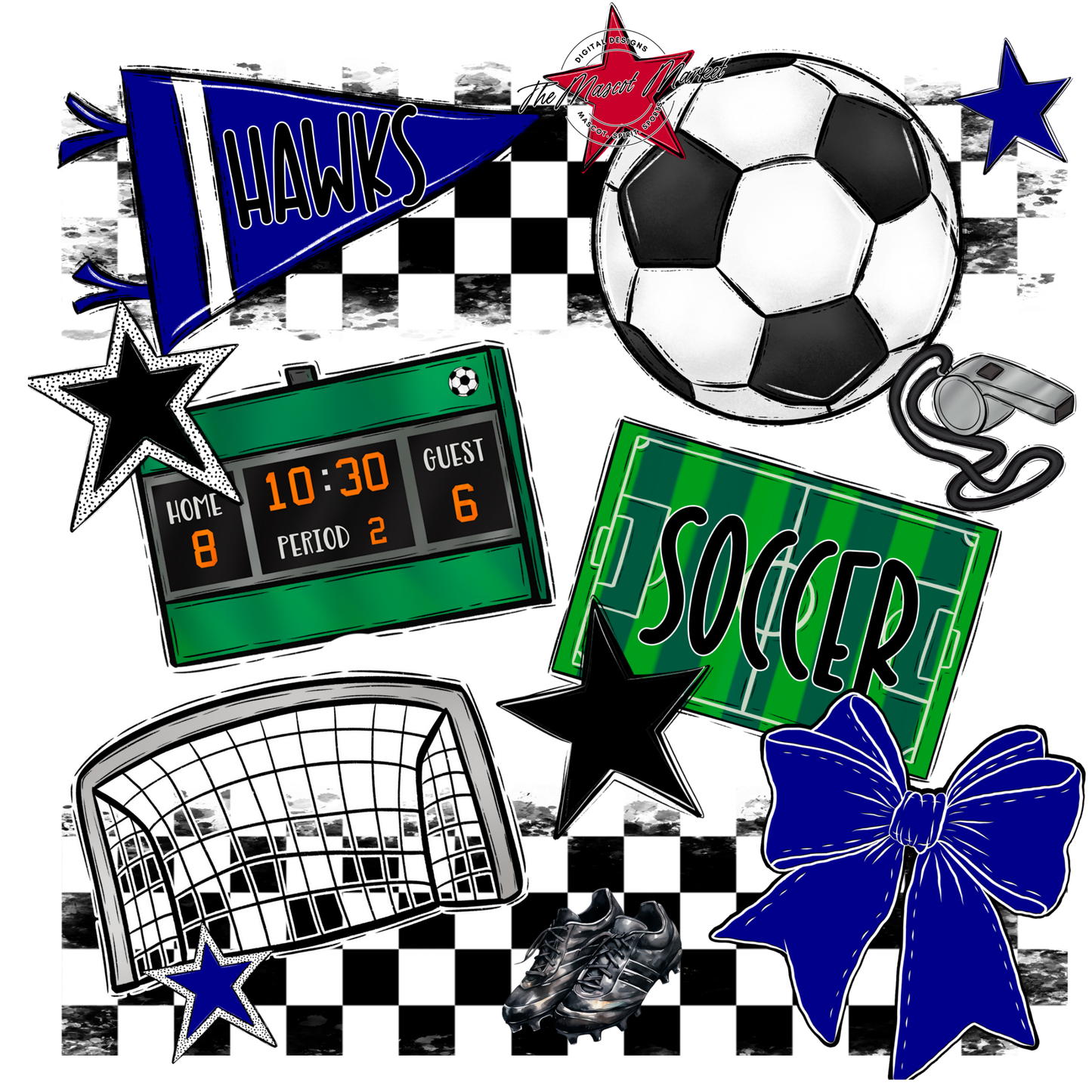 Hawks Checkers Soccer Spirit Design-Blue