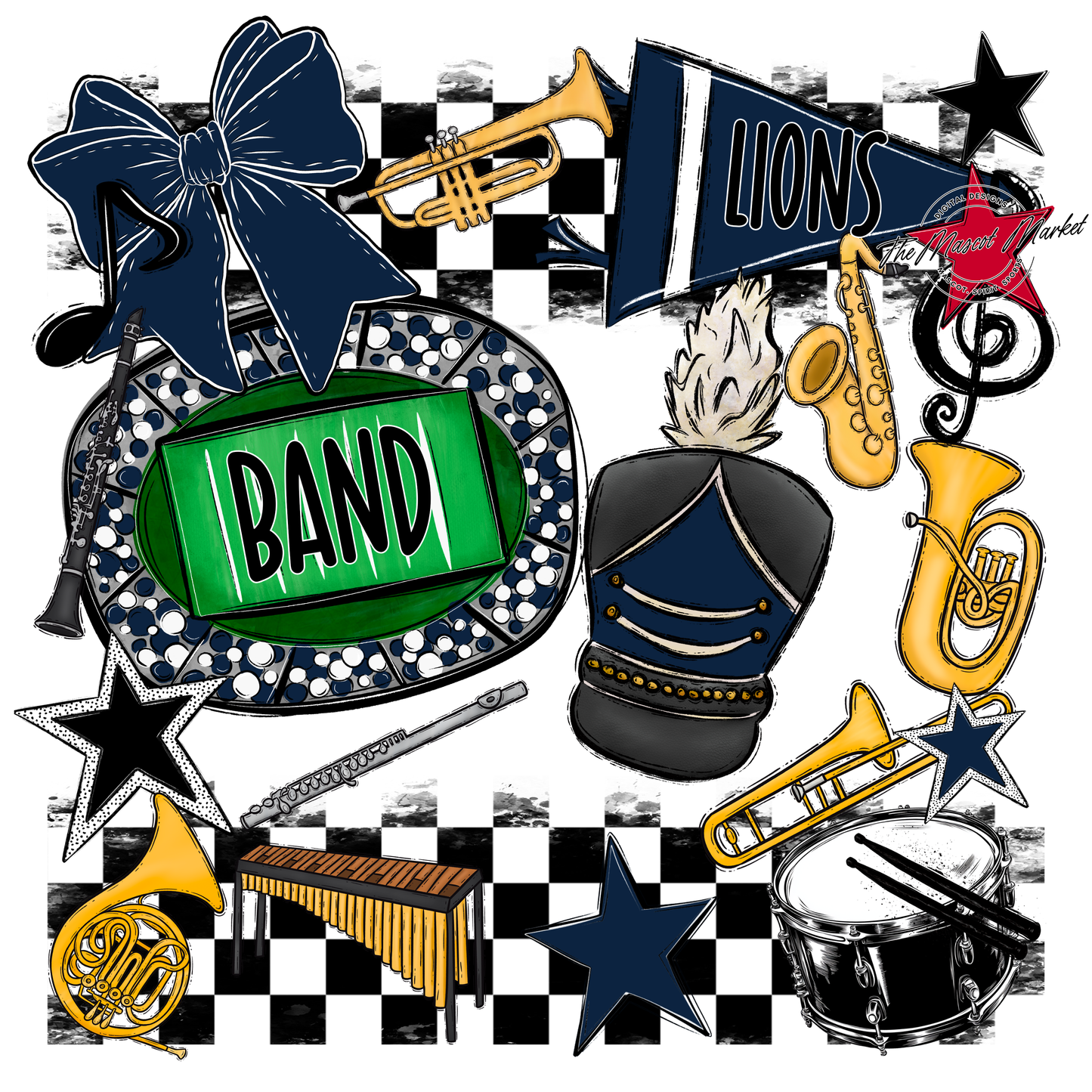 Lions Checkers Band Spirit Design-Navy