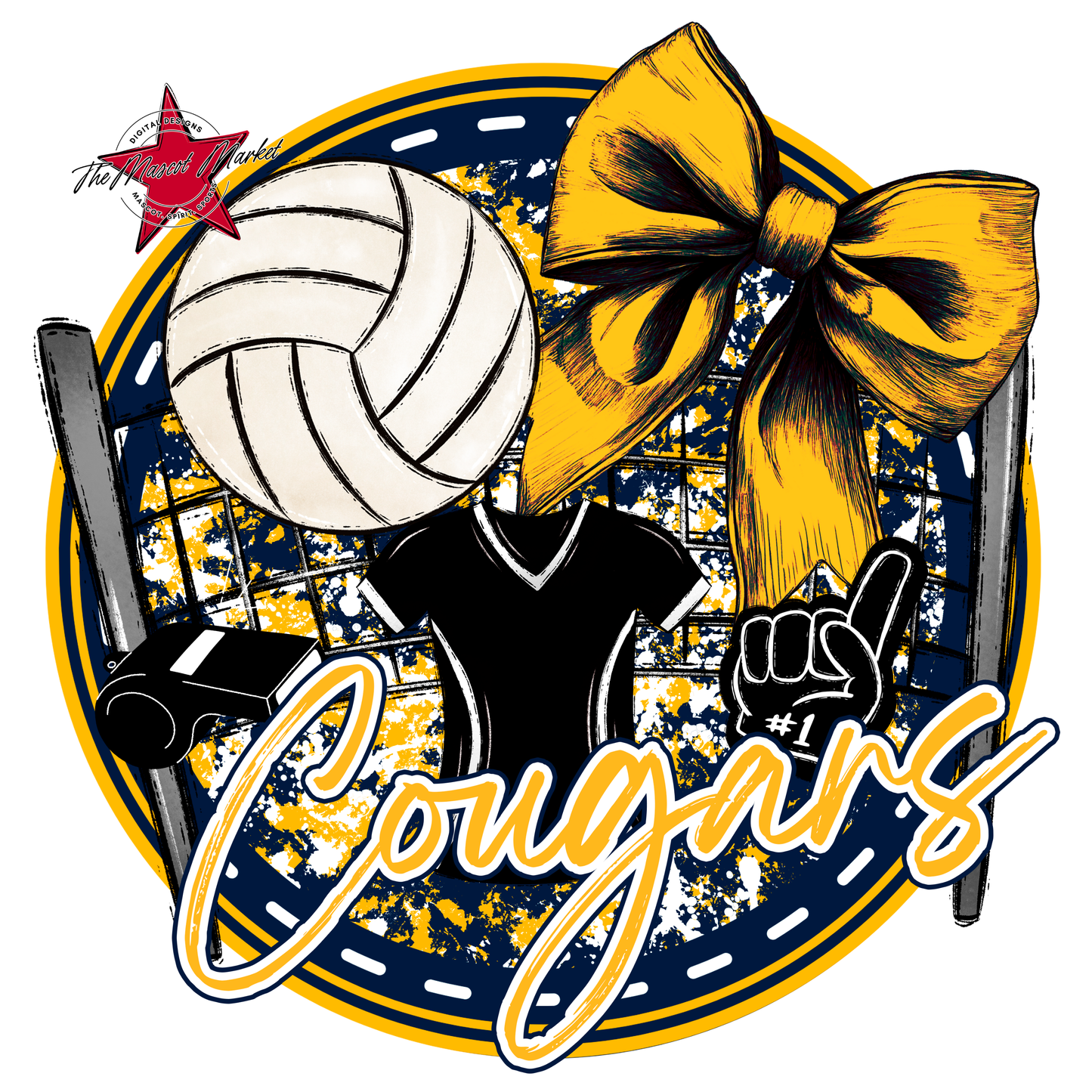 Cougars Circle Volleyball Design-Navy-Yellow