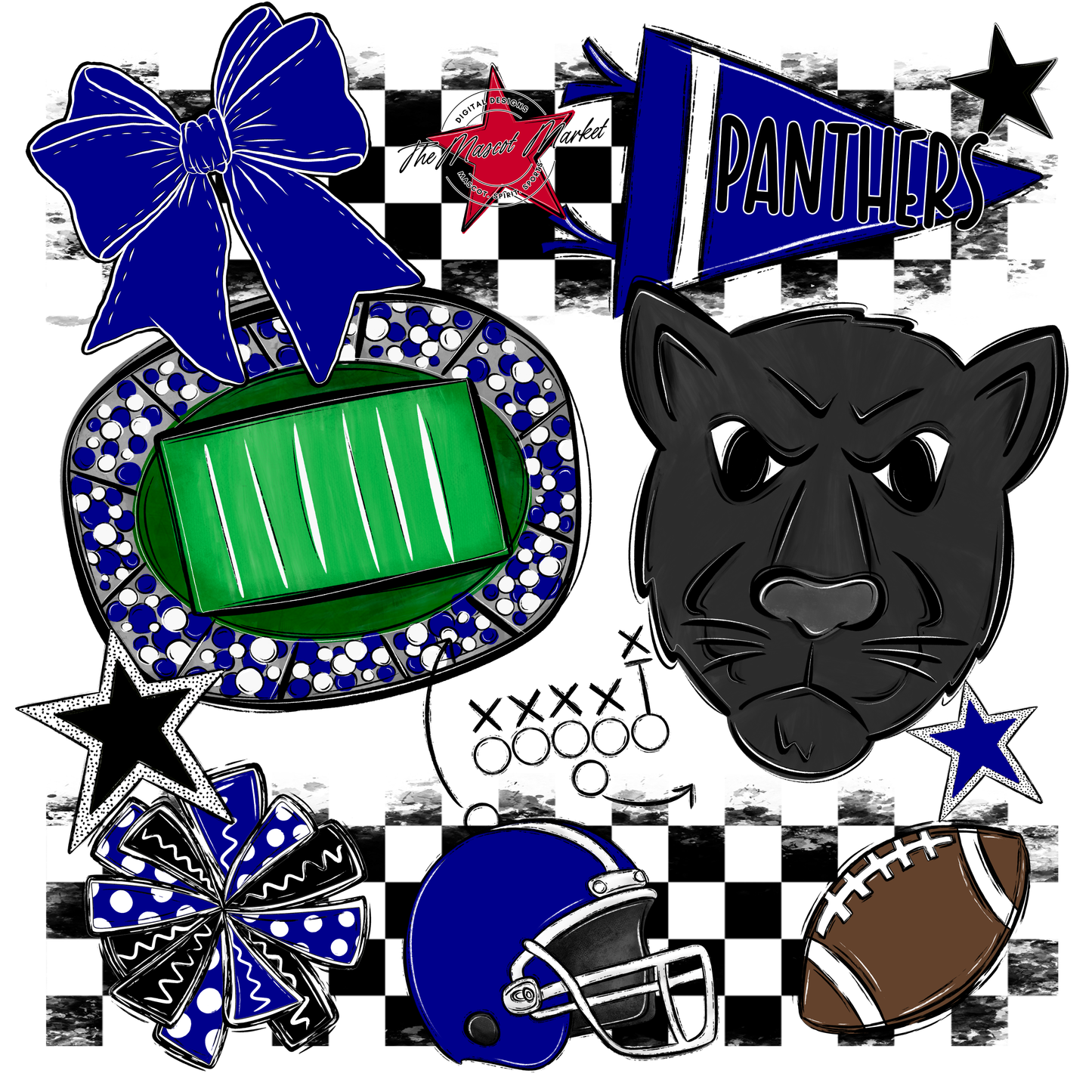 Panthers Checkers Mascot Spirit Design-Blue