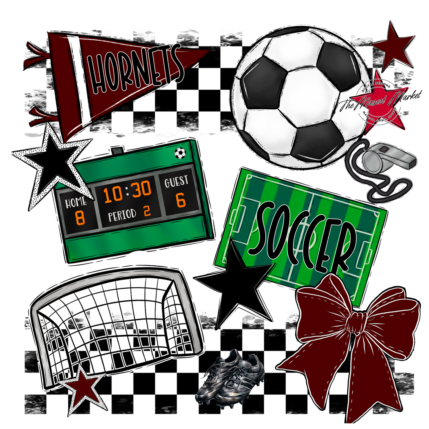 Hornets Checkers Soccer Spirit Design-Maroon