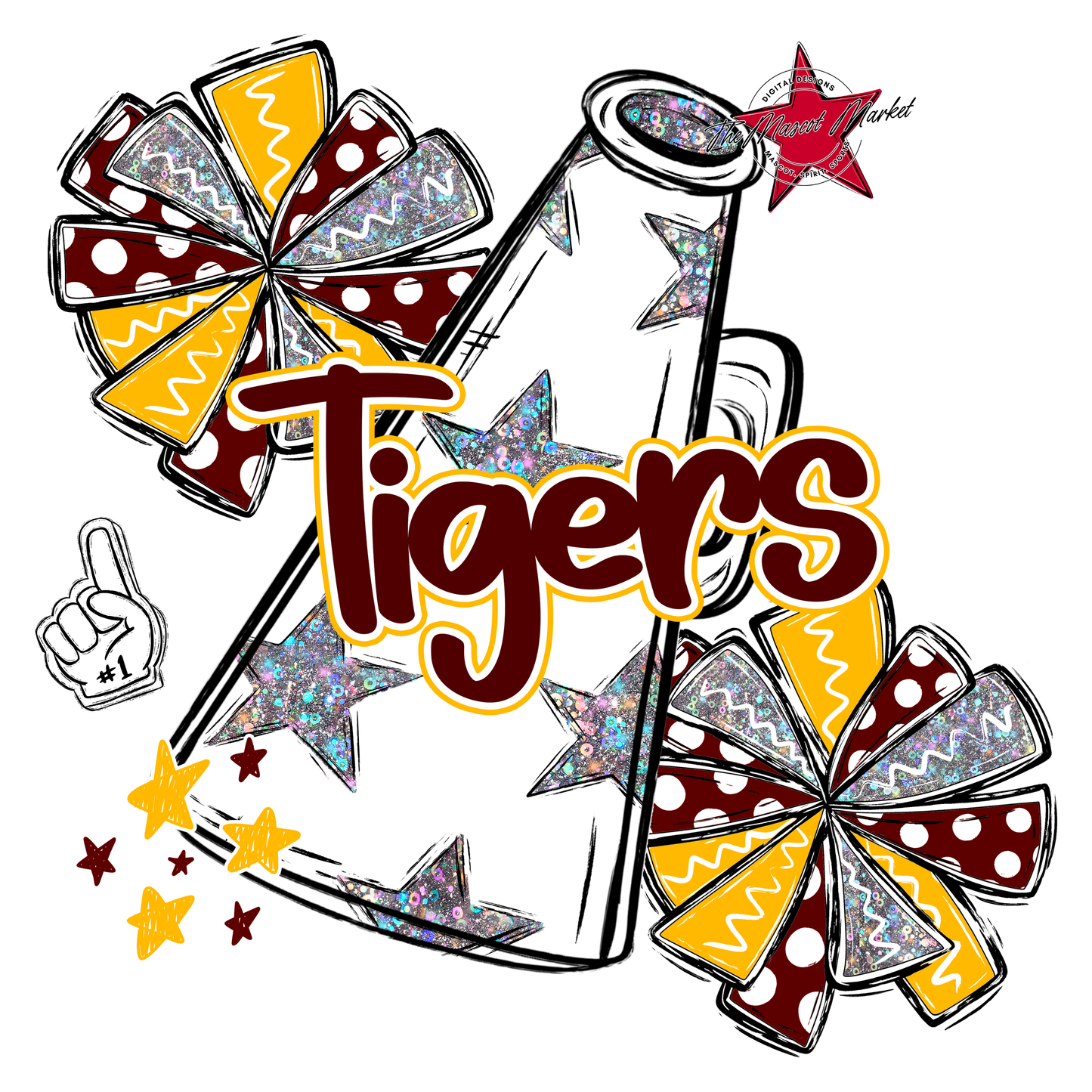 Tigers Alpha Megaphone Design-Maroon-Yellow