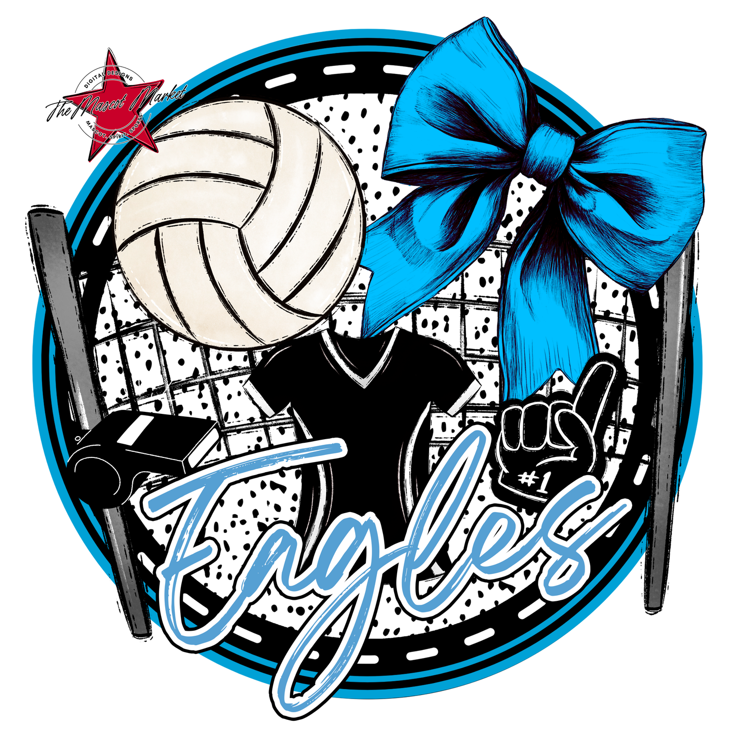 Eagles Circle Volleyball Design-Carolina Blue