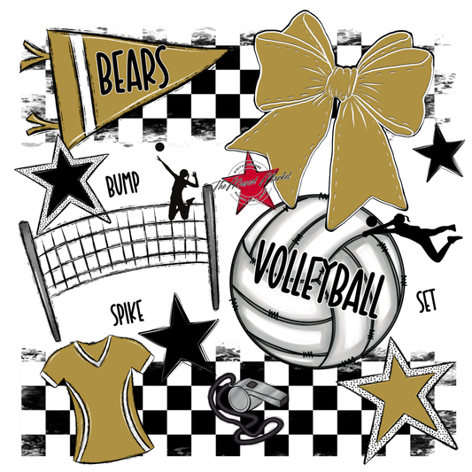 Bears Volleyball Checkers Design-Gold