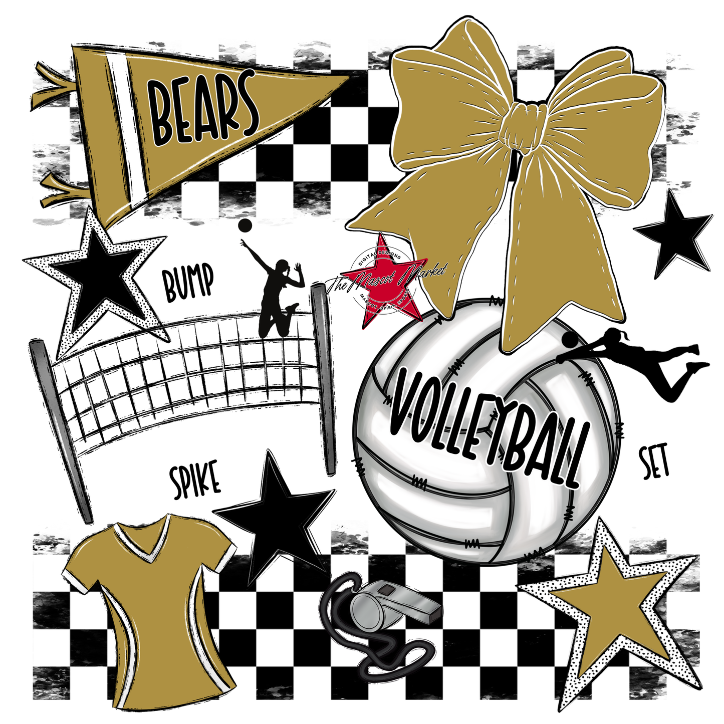 Bears Volleyball Checkers Design-Gold