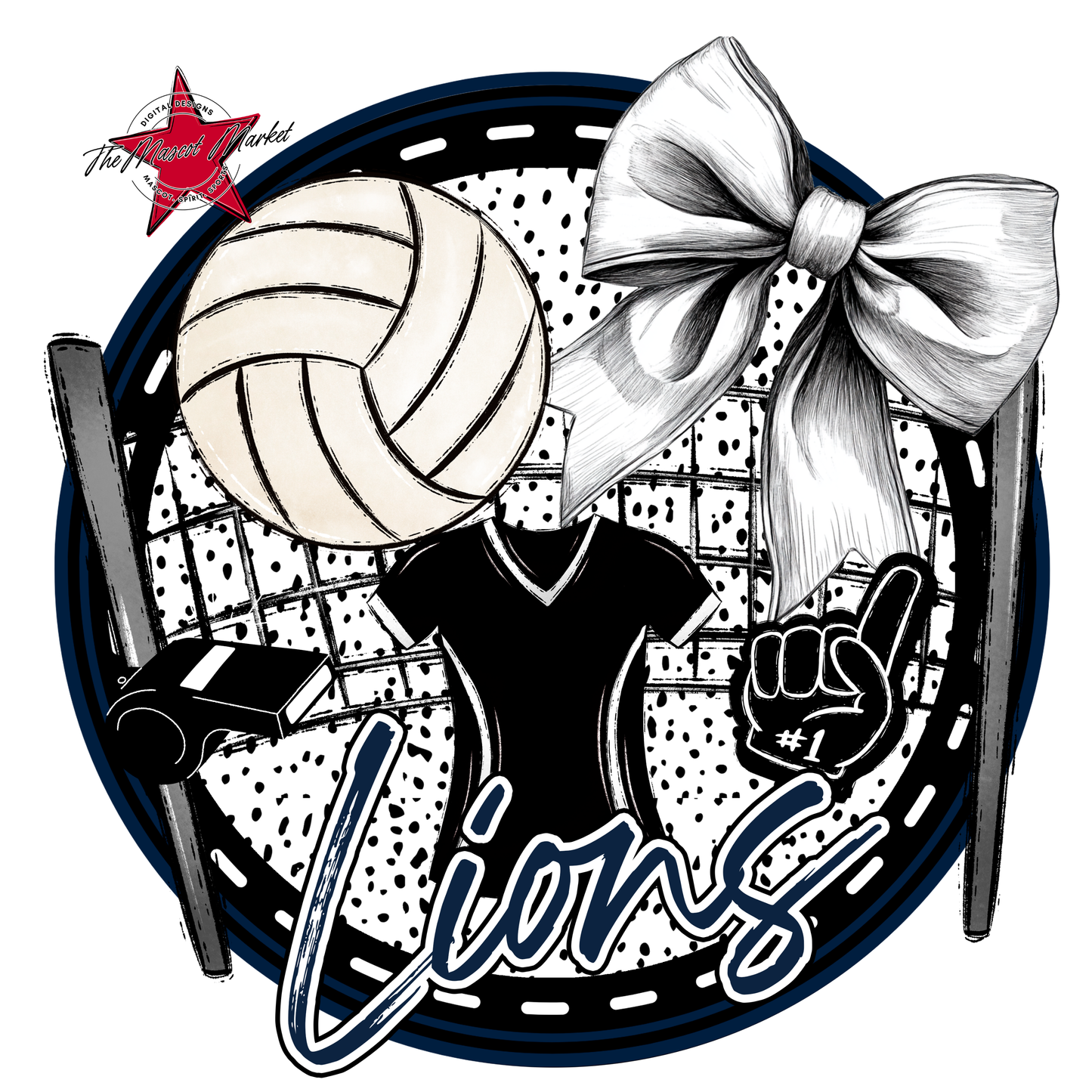 Lions Circle Volleyball Design-Navy