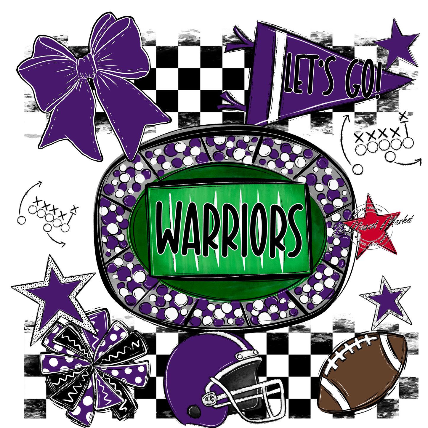 Warriors Checkers Spirit Design-Purple