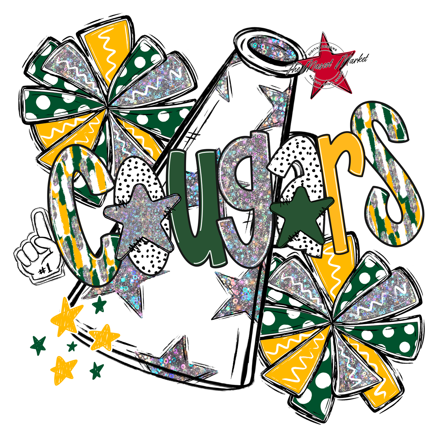 Cougars Cheer Megaphone Scrape-Green-Yellow
