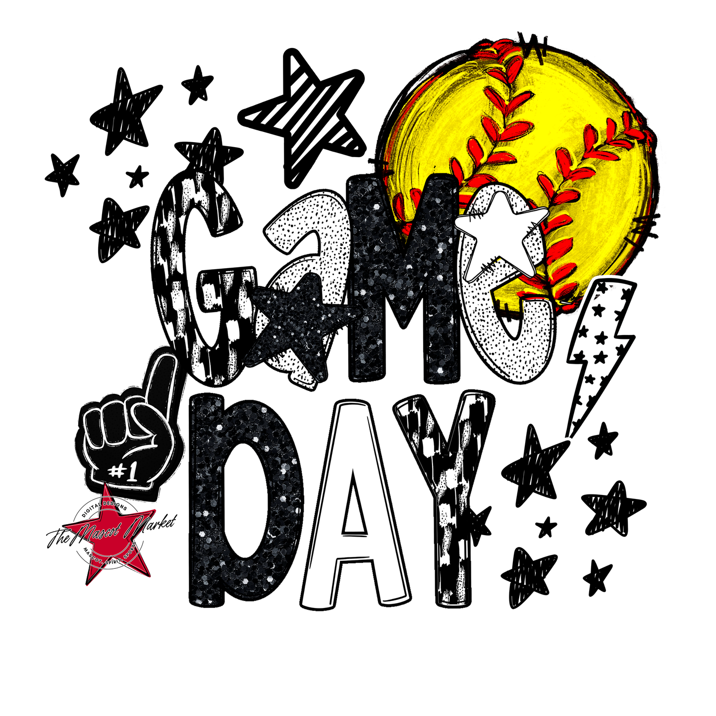 Game Day Softball Scrape Design-Black & White